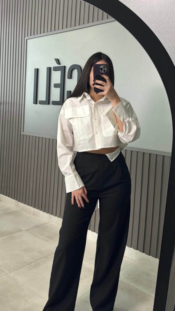 Asymmetric waistband wide-leg trousers